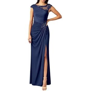 Dames chiffon moeder van de bruid jurk met zakken avondgalajurken cocktailjurk grote maten, Donkerblauw, 32