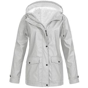 Yivise Womens Oversized Fleece gevoerd regenjas waterdichte trenchcoat outdoor warme regenjas windjack trenchcoat, Grijs, XXL