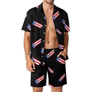 Puerto Rico vlaggen Ricaanse mannen Hawaiiaanse bijpassende set 2-delige outfits button down shirts en shorts voor strandvakantie