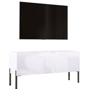 3E 3xE living.com TV-kast in mat wit / wit hoogglans met poten in zwart, A: B: 100 cm, H: 52 cm, D: 32 cm. TV-meubel, tv-tafel, tv-bank