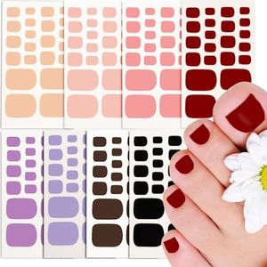 GEBETTER 8 vellen 176 stuks nagelstickers voeten stickers nagellak volledige dekking, 8 kleuren effen kleur, decoratie voor teennagels voeten teennagel wraps stickers kunst volledige cover pedicure