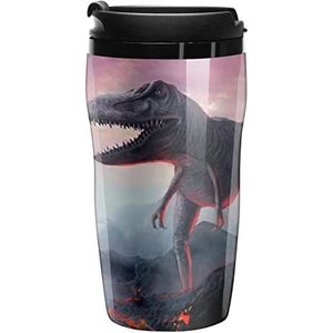 Vulkanische Magma Dinosaurus Koffiekopjes Met Deksels Dubbele Muur Plastic Reizen Koffie Mok Verwijderbare Dranken Tumbler 250ml