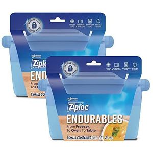 Ziploc Endurables Kleine container, 2 kopjes, herbruikbare siliconen zakken en voedselopslag maaltijdbereidingscontainers voor vriezer, oven en magnetron, vaatwasmachinebestendig, verpakking van 2