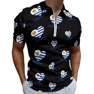Liefde Uruguay Half Zip-up Polo Shirts Voor Mannen Slim Fit Korte Mouw T-shirt Sneldrogende Golf Tops Tees 2XL