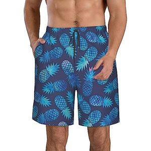 PHTZEZFC Blauwe strandshorts voor heren, met ananasprint, zomershorts met sneldrogende technologie, licht en casual, Wit, XL