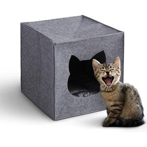 Bestlivings Kattenmand vilt voor planken (33x33x33cm) ÖKO-Tex - geschikt voor IKEA Kallax, Expedit - incl. knuffelkussen - opvouwbaar kattenbed - holte voor katten