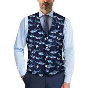 Wismoutput Heren slim fit visgraat pakken vest met knopen werk bruiloft formeel vest vest voor smoking, Blauwe Haai, S