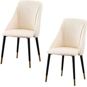 GEIRONV Pu Lederen keuken eetkamerstoelen set van 2, waterbestendige lounge-stoelen met metalen poten appartement woonkamer zijstoel Eetstoelen (Color : White)