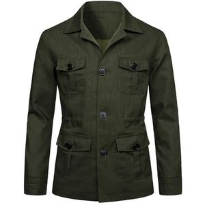 EsukAr - Lichtgewicht Safari-jas - Legergroen - Casual Linnen - Knoopsluiting - Meerdere Zakken