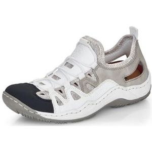 Rieker L0539 Lage sneakers voor dames, losse inlegzool, Wit combi 80, 38 EU