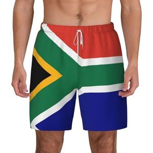 YQxwJL Zuid-Afrikaanse Vlag Print Heren Zwembroek Met Compressie Liner Casual Shorts Zomer Strand Sneldrogende Shorts, Wit, XL