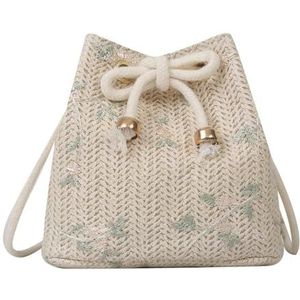 NSLFA Backpack Woven Bag For Women, Summer Straw Woven Cute Fairy Small Fresh Bucket Bag, Personalized Shoulder Crossbody Bag-off White