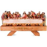BRUBAKER Het Laatste Avondmaal - 40 cm Kerstbeeldje met Handgeschilderde Figuren - Jezus en Zijn 12 Discipelen aan Tafel - Kerstdecoratie Laatste Avondmaal - XL Tafeldecoratie van Polyresin