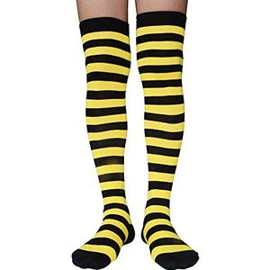 spomei Dames dijhoge sokken gestreepte winter, katoen warm over de knie kousen extra lange beenwarmer voor cosplay en gothic LW-3, Zwart en Geel Gestreept - Bee Stripe, One Size Petite