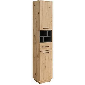 Vicco Badkamerkast ""Beatrice"", Eiken/Antraciet, 38 x 190 cm met deuren, lade en open vakken