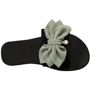 Zyerern Dames bovenkleding platte schoenen strand dikke bodem bloem strik open teen slippers sandalen, JH08, Groen01, 5.5 UK Wide