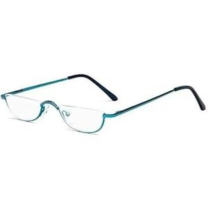 Leesbril Half montuur Semi-randloos Metaal Sterke bril Veerscharnier Heldere lens Lichtgewicht Mode Computerlezers for Mannen Vrouwen(Blue,2.5x)