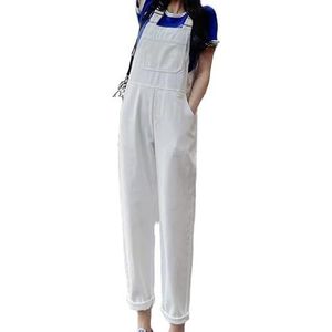 OHERUWKLS Dames Witte Hoge Taille Losse Casual Verstelbare Bandjes Denim Overalls Met Zakken,Wit,L