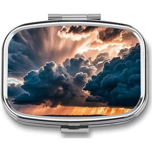 Prachtige Rainstorm Cloud Pillenetui met 2 compartimenten, pillenorganizer, draagbare vierkante pillendoos, vitaminepillenorganizer voor zakportemonnee en reizen