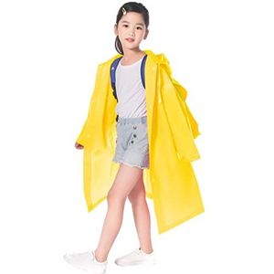 Regenjas voor kinderen, waterdicht, EVA-regenponcho met capuchon, voor jongens en meisjes, regenpak met rugzak, positie voor outdoor, bergbeklimmen, fietsen, kamperen, Geel, 4-12 años