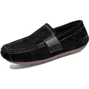 Loafers for heren vierkante neus effen kleur suède loafer schoenen flexibel comfortabel antislip prom casual instapper (Color : Black, Size : 39 EU)