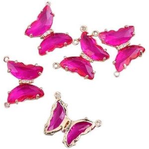 Glanzende kristallen vlinderhangers connectoren vlinder glaskralen bedels voor doe-het-zelf kettingen armbanden sieraden maken 20x15mm-12 roze-5st