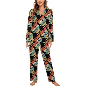 Vintage Retro Guppy Vrouwen Lange Mouw Button Down Nachtkleding Zachte Nachtkleding Lounge Pyjama Set XL