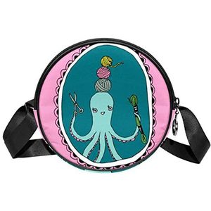 Ronde Crossbody Tas Messenger Purse voor Vrouwen octopus ROZE wol, Meerkleurig, 6.7x6.7x2.3 in, Sling Rugzakken