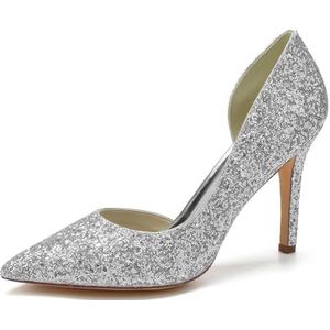 SYDZSW Trouwschoenen Naald Hak Glitter Hoge Hakken Bruidsschoenen Ivoor Sandaal Bride 35-43, Zilver, 43 EU