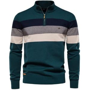 OHXSM Mannen Half Zip Jumper Fleece Gevoerde Gebreide Coltrui Trui Warme Lange Mouw Stand Kraag Trui Heren Lange Mouwen Trui Gebreide Halve Zip Trui Stand Kraag Warm Up Sweatshirt voor Winter, B-groen, L