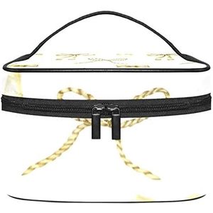 Make-up Organizer Bag, Travel Makeup Bag Organizer Case Draagbare Cosmetische Tas voor Vrouwen en Meisjes Toiletries Gouden Strikken, Meerkleurig, 22.5x15x13.8cm/8.9x5.9x5.4in