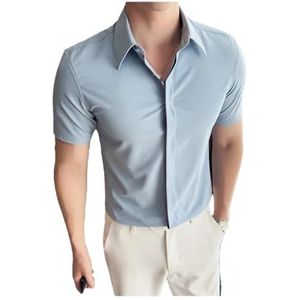 Dvbfufv Heren zomer dunne elastische korte mouwen shirt zakelijke en casual knopen shirts, Blauw, M