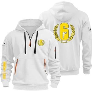 AHYAOFA R.a.in.bo.w S.IX S.ie.g.e Sweatshirt met capuchon voor heren, comfortabel, sportief, jas met capuchon, lange mouwen, halve ritssluiting, wit (White-2), 38-40 Alto