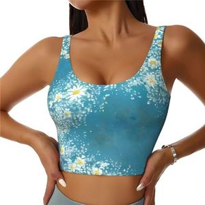 TTYDOKLA Wit Blauw Daisy Print High Impact Sport BH's, Workout Tops met Ingebouwde BH, voor Fitness, Hardlopen en Yoga, Zwart, S