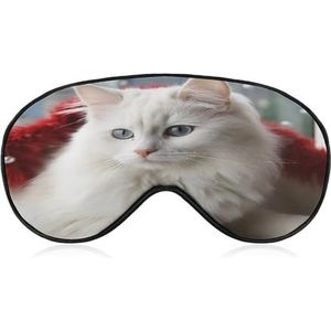 Schattig wit kattenslaapmasker, zacht en comfortabel nachtslaapmasker, gezichtsknuffelend, gewatteerde oogbedekking met verstelbare band voor diepe rust, reizen, ploegendienst