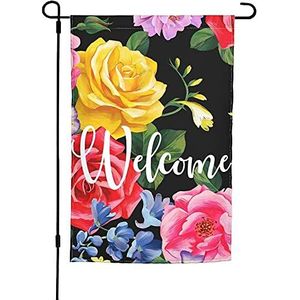 Vlag 30x45cm, heldere bloemen bloem botanisch naadloos patroon weelderige kleurrijke grote rozen viooltjes werfvlaggen vervagen bestendige vlaggen banner, voor tuin, huis