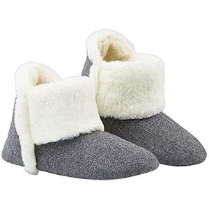DUNLOP Damespantoffels, pluizige pantoffellaarzen met traagschuim inlegzolen, houtskool, 38 EU