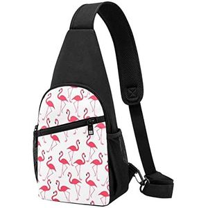 Roze Flamingo Patroon Gedrukt Borst Pack Tactische Borst Tas Running Bag Fanny Pack Fietsen Borst Pouch, Zwart, Eén maat