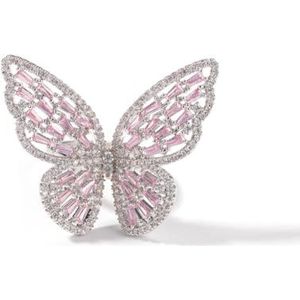 Leuke vlinderringen voor vrouwen meisjes verbintenis ringen vlinder sieraden dames verstelbare open ringen voor koppels sieraden (Color : Pink)