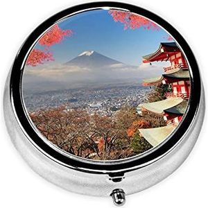 Herfst Kleuren Print Ronde Pillendoos 3 Compartiment Draagbare Mini Pil Case Metalen Pil Organizer Pil Container voor Pocket Portemonnee Kantoor Reizen