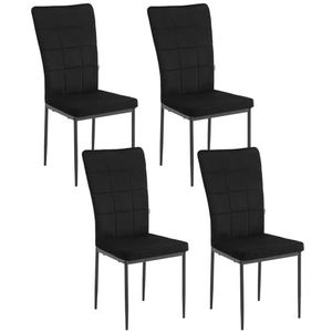 WOLTU EZS22sz-4 Eetkamerstoelen, gestoffeerd, keukenstoel, woonkamerstoel, stoel, eetkamer, modern, gestoffeerde stoel met hoge rugleuning, van fluweel, metalen poten, zwart, set van 4