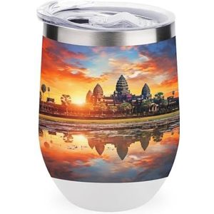 Kleurrijke Sky Angkor Wat Monumenten Geïsoleerde Tumbler met Deksel Leuke Roestvrij Staal Koffie Mok Duurzame Thee Cup Reismok Wit-stijl