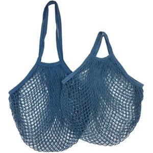 MZPOZB Draagbare Katoenen Mesh Tas 2Pcs Draagbare Boodschappentas Voor Fruit Groente Kleurrijke Katoen Herbruikbare Boodschappen Zakken Opbergnet Tas Mesh Lange Handvat Tote Bag Mesh Zakken, Grijs