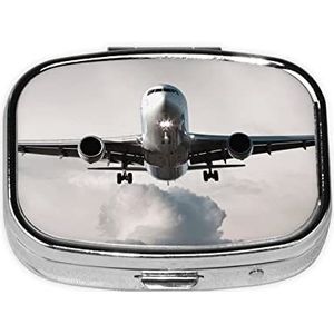 Mini vierkante pillendoos, medicijnorganizer, vliegtuigkunst, draagbare EHBO-doos, reispillendoos met 2 vakken, kleine pillendoos voor zak of portemonnee