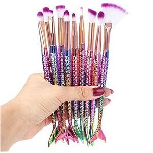 Eljjhah Make-up Borstels Kit Natuurlijk Tool Mermai Potlood Cosmetica Foundation Kunstenaar Zeemeermin Markeerstift Gezicht Set Van Bronzer Oogschaduw Lip (Handvat Kleur: Groen)