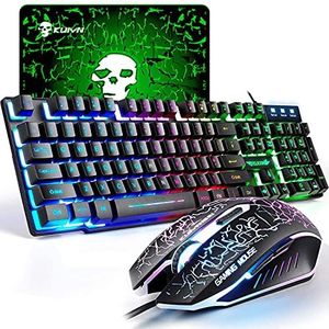 UK Layout Gaming Toetsenbord en Muis Sets Regenboog Backlit Ergonomisch Usb Gaming Toetsenbord + 2400 DPI 6 Knoppen Optische Regenboog LED Usb Gaming Muis + GRATIS Gaming Muismatten