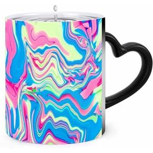 Kleurrijke Abstracte Aquarel Koffie Mok 11oz Kleur Veranderende Mokken Hartvormige Handvat Warmtegevoelige Verkleuring Cups