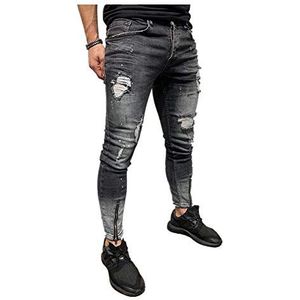 Chickwin Heren Skinny Slim Fit Jeans, Causal Tapered Hip Hop Slim Shredded Broek Lage Taille Rits Skinny Badge Stretch Broek S-3XL