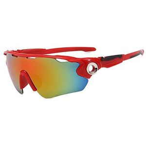 UV 400 gepolariseerde fietszonnebril Eyewear Fietsen Hardlopen Sport Zonnebril Goggles voor Heren Dames Outdoor Fietsbrillen,rood,één maat