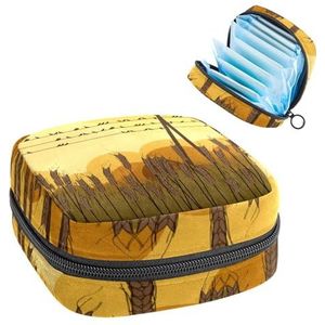 Opbergtas voor maandverband, menstruatiecup zakje, menstruatiezakorganizer voor vrouwelijke pads tampons, vogels op draden in de herfst tarweveld